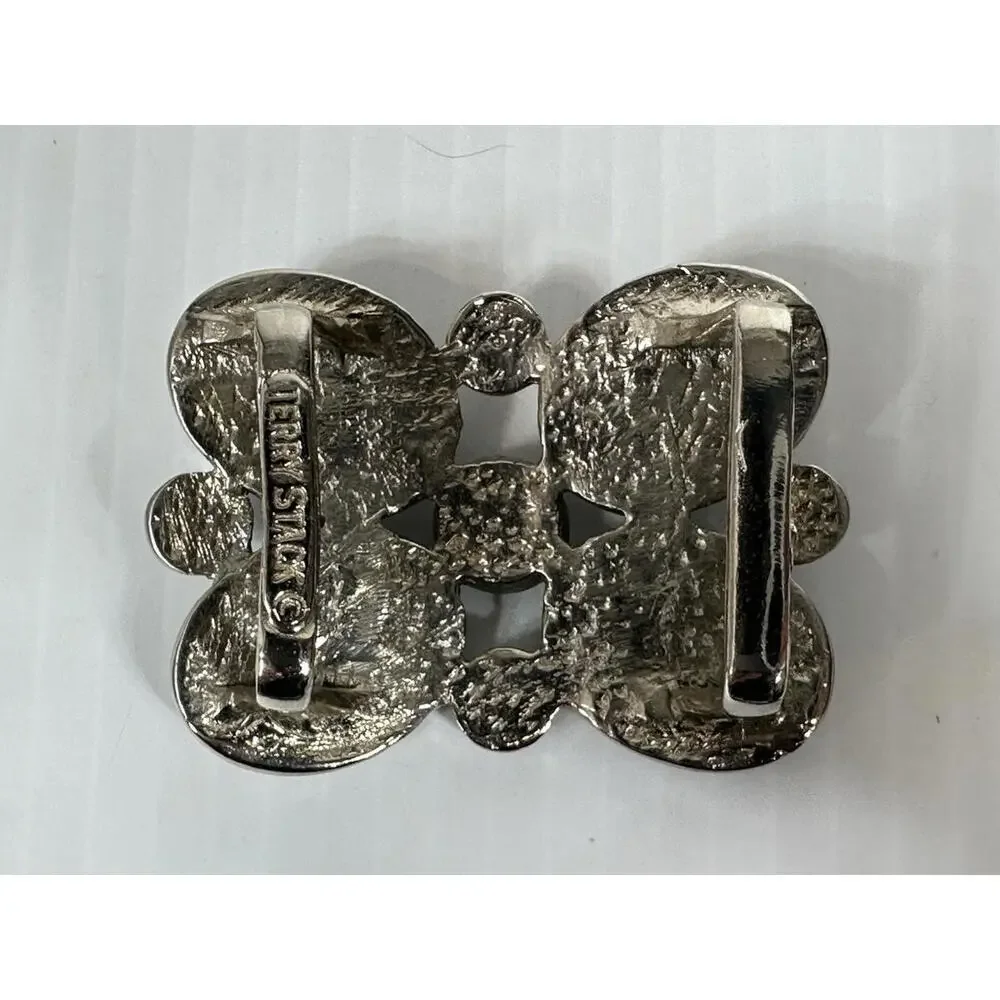 Terry Stack Snakeskin Embossed Italian Leather Butterfly Tiger Eye Buckle Large‎